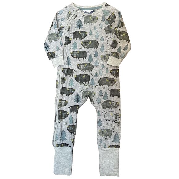 Little Wings by Paper Wings 12M Organic Cotton Sleeper Buffalo Trees Gray Zippie - Picture 1 of 10